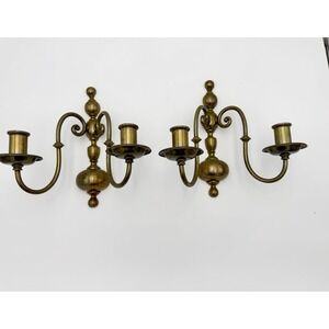 Vintage Brass Double Candle Holders Sconces. Matching Pair.
